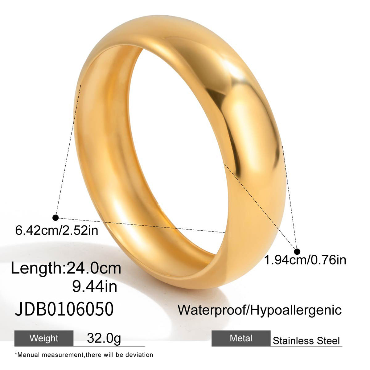 18K Gold Stainless Steel Ancient Method Plain Circle Bracelet for Women Non-Fading Jewelry Stainless Steel