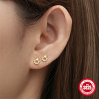 New S925Sterling Silver Stud Earrings V Full Diamond Star Flower Earrings Korean and Japanese Fashion Cute Bowknot Earrings for Women