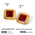 Gold-Plated Red Agate Stainless Steel Stud Earrings — additional design view — jewelry finish and design detail