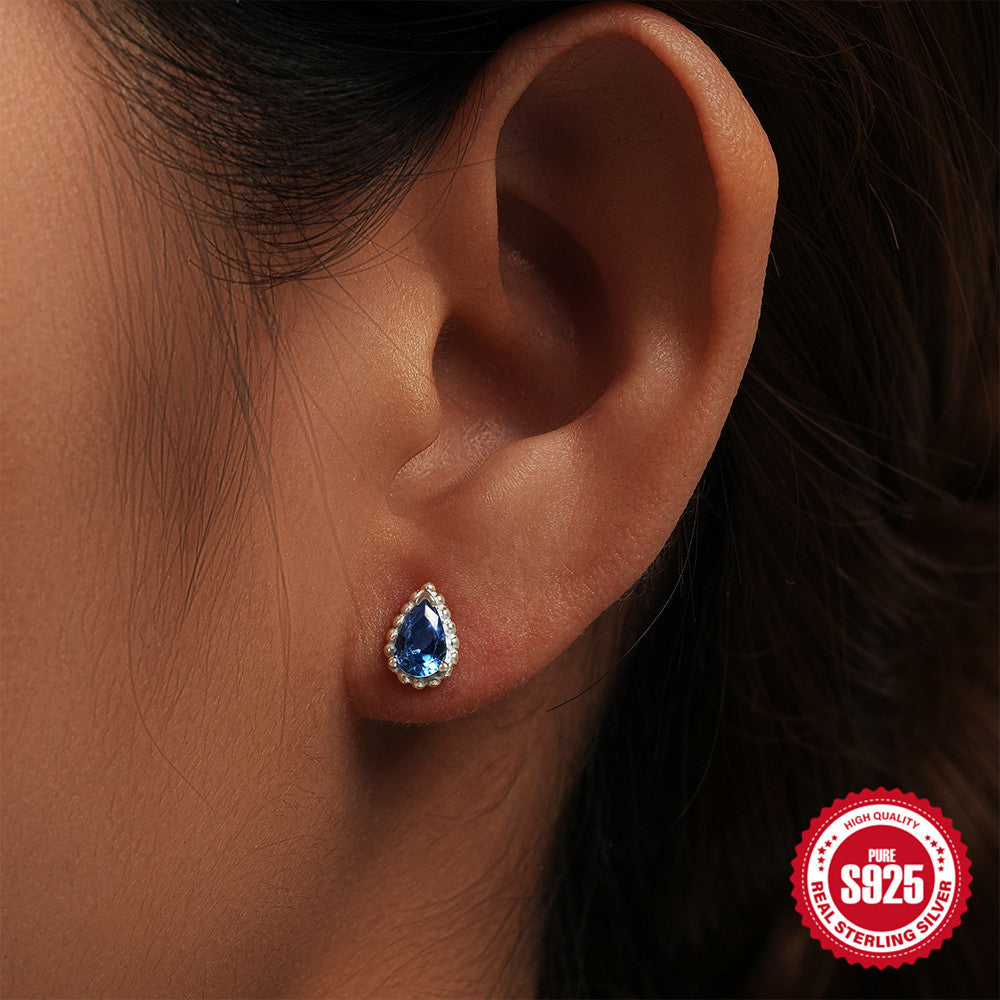 New s925Sterling Silver Gemstone Heart-Shaped Water Drop Diamond-Studded Earrings Hot-Selling Design Ear Jewelry