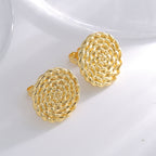 E0784 Vintage Twisted Pattern Earrings for Women, Brass Gold-Plated, Exaggerated Round Autumn Winter Style Earrings