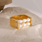 2H 18K Gold Stainless Steel Pearl Ring Ring Product ring