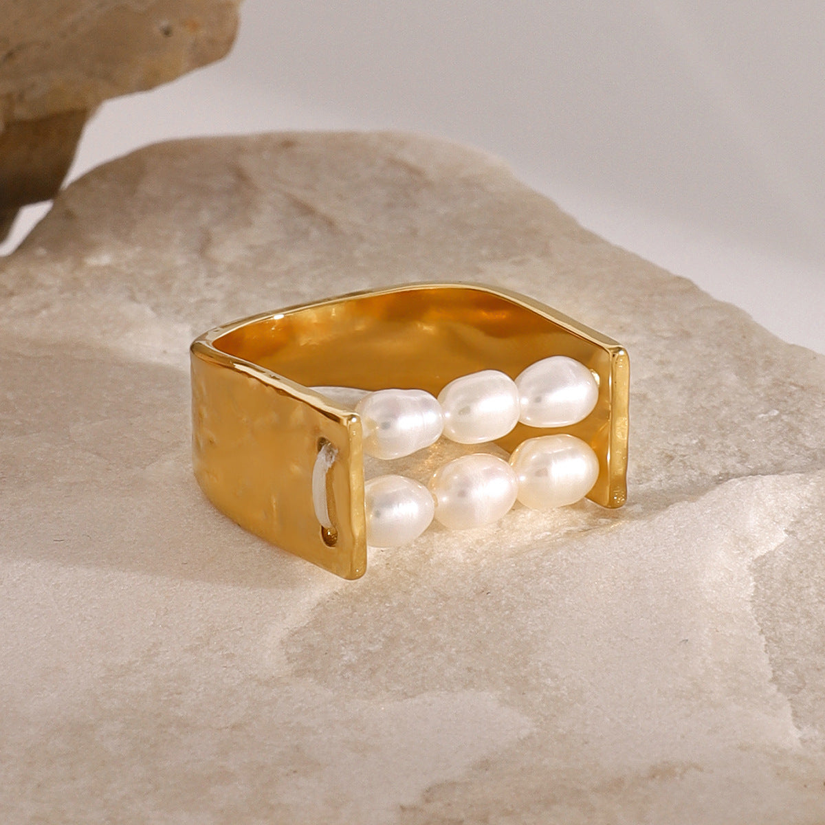 2H 18K Gold Stainless Steel Pearl Ring Ring Product ring