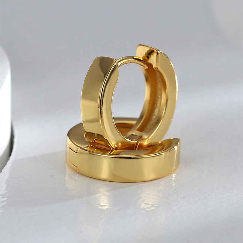 E0596 Classic Round Smooth Minimalist Earrings for Women Brass Gold-Plated Simple Hoop Vintage Ear Clips