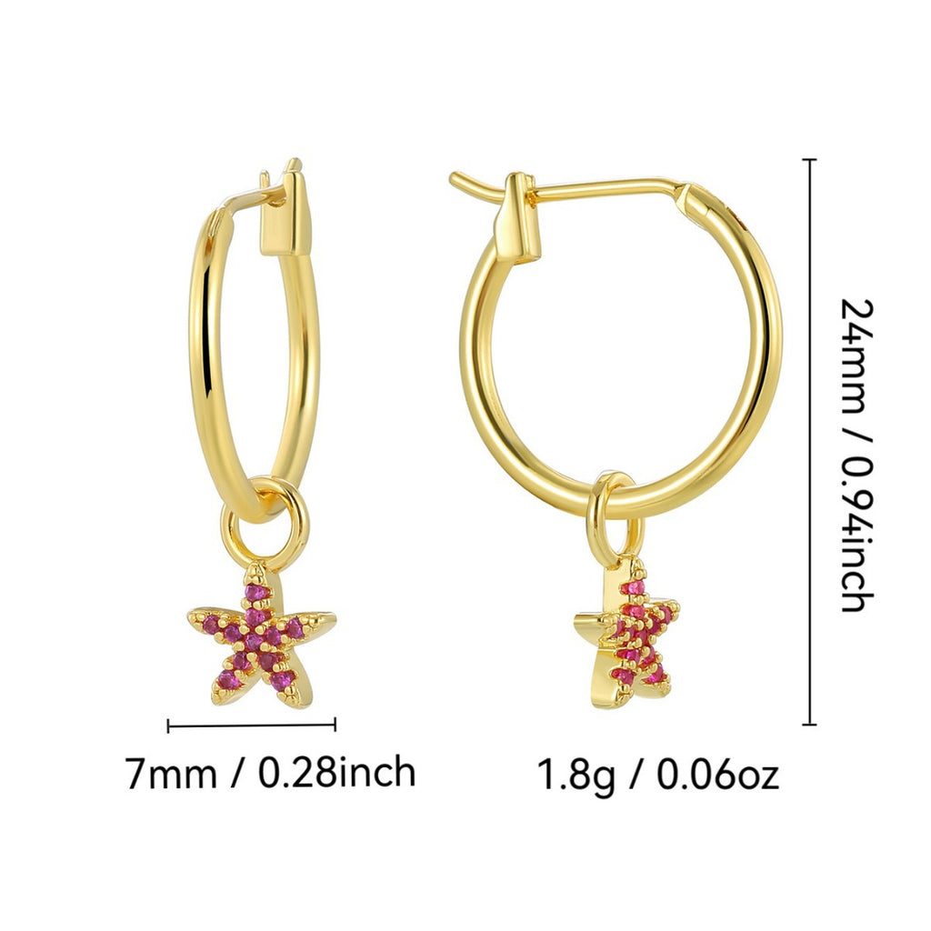 E0817 Creative Design Simple Five-Pointed Star Earrings for Women, Starfish Purple Zircon Earrings