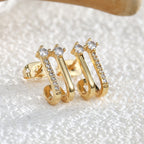 E0398 Hot-selling Copper Plated18K Real Gold Double Layer Earrings Hollow Design White Zirconia Brightening Earrings