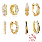 New925Sterling Silver Geometric Large and Small Diamond-Studded Hoop Earrings Classic Hot-Selling Minimalist Style Earrings