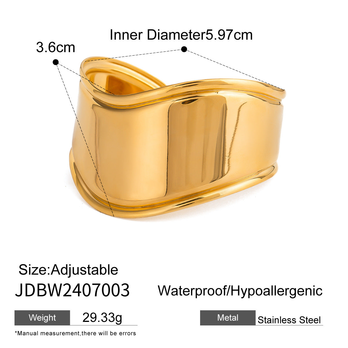Stainless Steel Exaggerated gold Bracelet Open Bangle bracelet