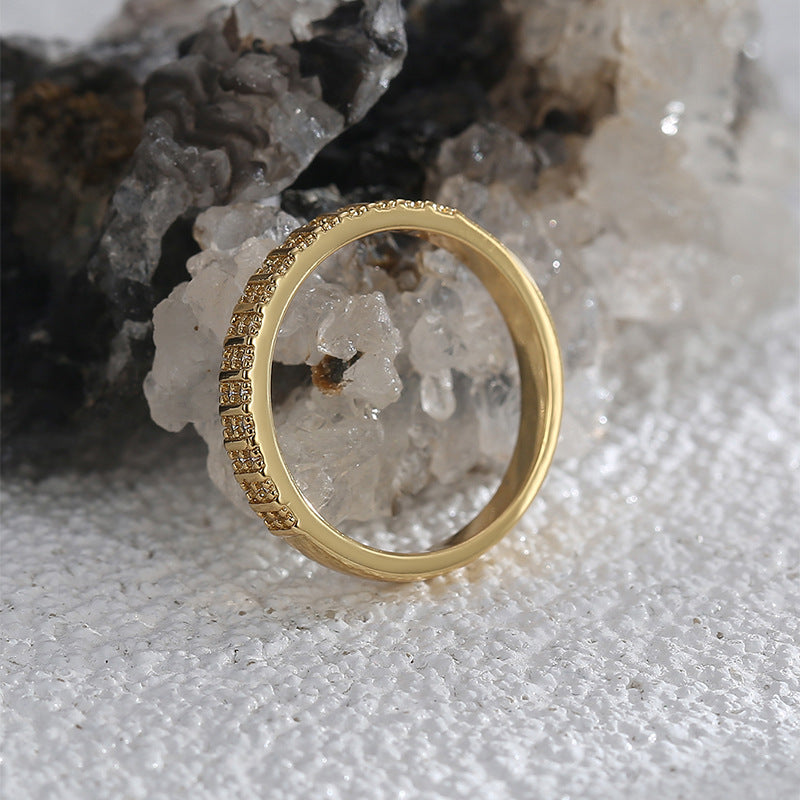R0576 French Fashion Simple Design Ring for Women Brass Gold-Plated Micro-Inlaid Zircon Ring