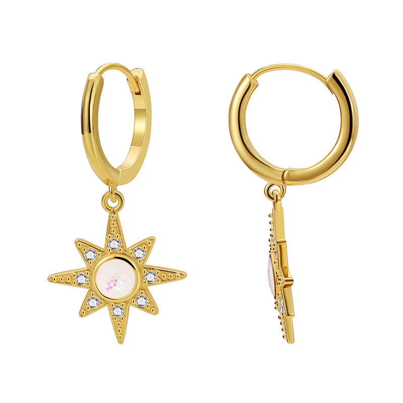 E0669 Bohemian Epoxy Elegant Fashion Earrings for Women Retro Sun Shape Zircon Earrings