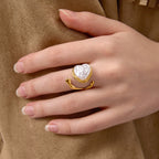 2H Imitation Pearl Heart Ring Non-Fading Stainless Steel Jewelry
