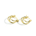 Gold-Plated Brass Layered Geometric Hoop Earrings — front view — jewelry finish and design detail
