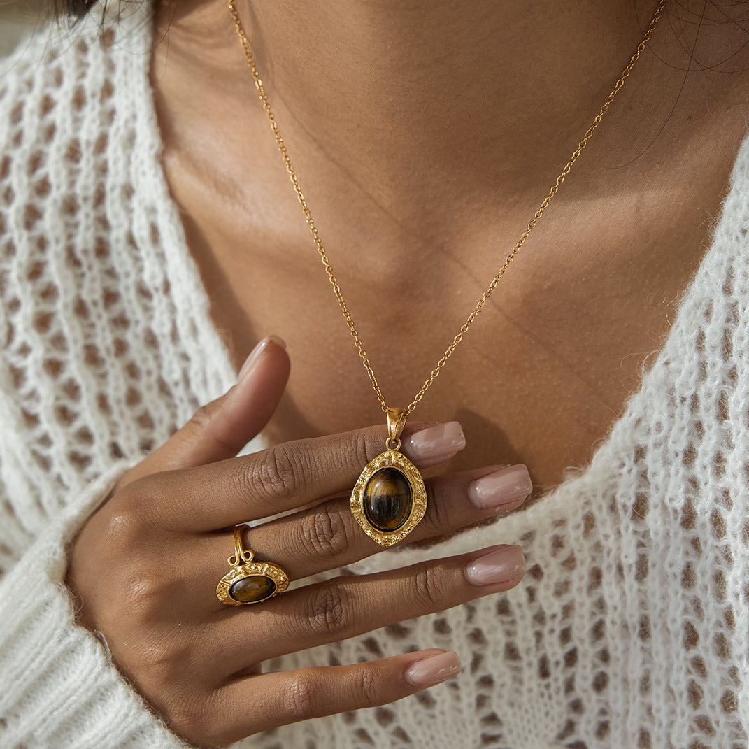 Tiger Eye Stone Earrings Ring Non-Fading Jewelry for Women