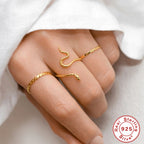 S925Sterling Silver Fun Smooth Snake Index Finger Ring Simple Snake Pattern Trendy18K Gold Open Ring