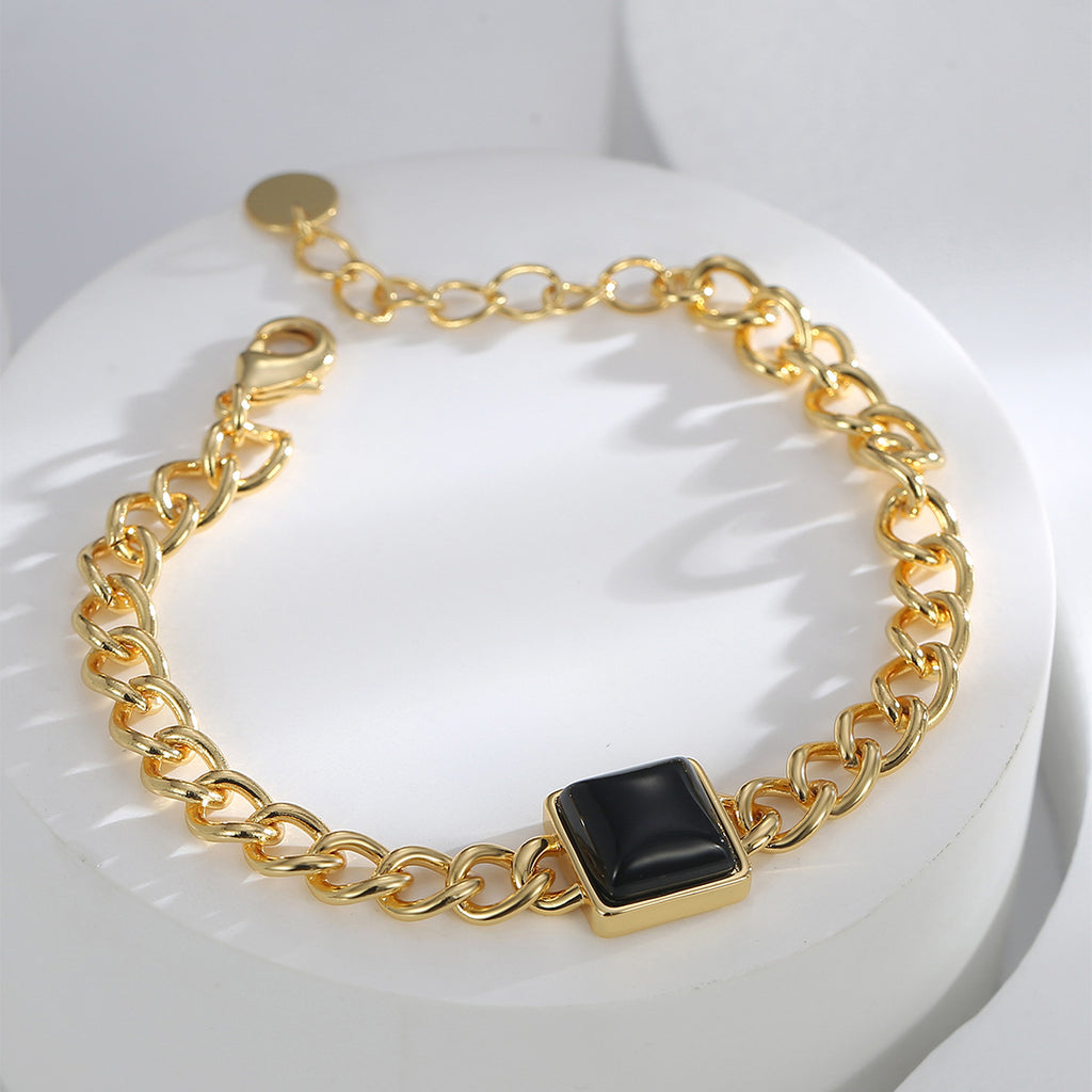 B0134 Minimalist Fashion Hip-Hop Style Trendy Bracelet for Women, Cool Style Black Square Zircon