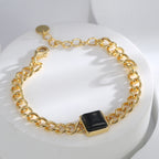 B0134 Minimalist Fashion Hip-Hop Style Trendy Bracelet for Women, Cool Style Black Square Zircon