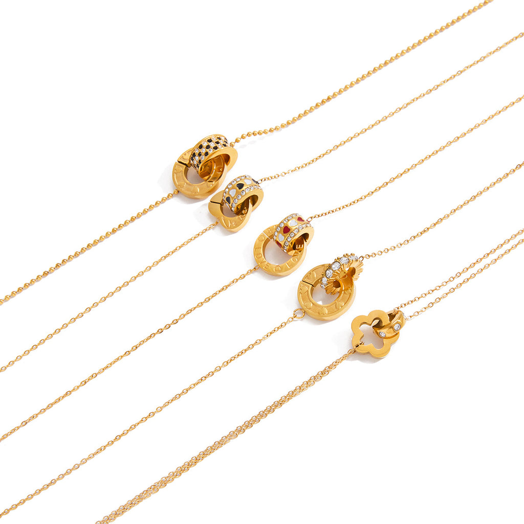 Rhinestone Circle Bead Necklace Accessories for Women Collarbone Chain Non-Fading Stainless Steel Jewelry