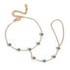 2H Blue Turquoise Necklace Accessories Female Natural Stone Ring Stainless Steel Jewelry Female