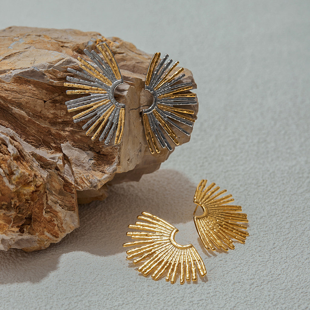 2H Stainless Steel Sunflower Earrings Design Sense Earrings Non-Fading Zircon Earrings Jewelry