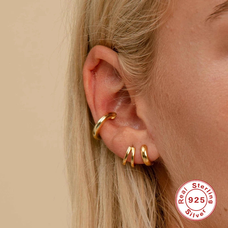 S925Pure Silver Minimalist Smooth Surface hoop Ear Hoops Ear Clips Earrings Street Style Hot Selling Exaggerated Ear Jewelry