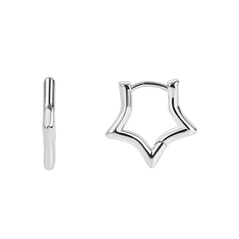 E0330 Metallic Star Earrings for Women Copper Plated Real Gold Glossy Pentagram Ear Clips Ear Hoops Ear Jewelry