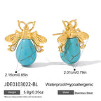 Zircon Imitation Pearl Stud Earrings Turquoise Ear Jewelry Stainless Steel Accessories for Women