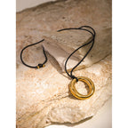 2H2025New Summer18k Gold Stainless Steel Wax Rope Necklace Minimalist Style Round Hollow Necklace