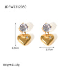 Minimalist Geometric Series 18K Gold Stainless Steel Smooth Zircon Heart Pendant Earrings Jewelry