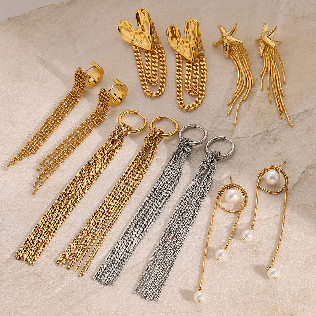 Stainless Steel Tassel Earrings Exaggerated Stud Earrings Earrings
