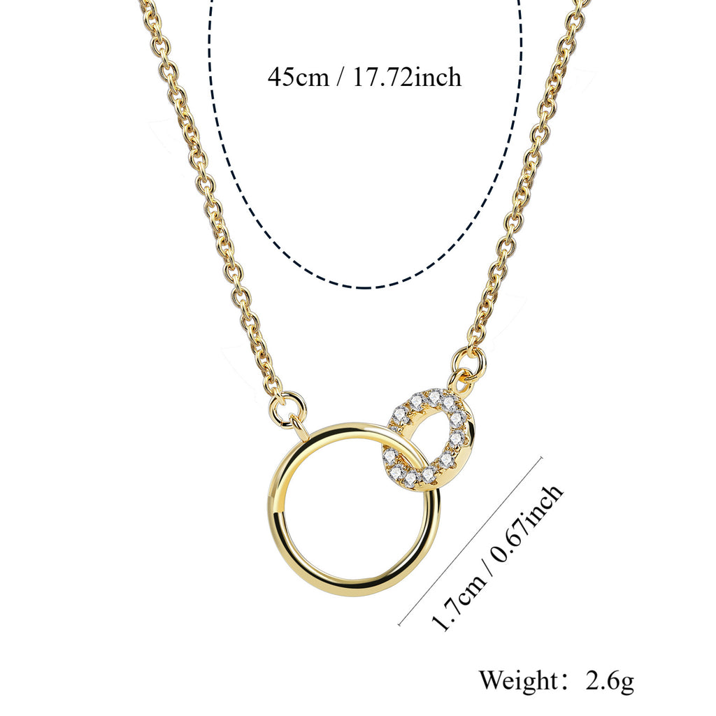 N0085 Double Ring Buckle Necklace Women's Circle Interlocking Geometric Pendant Clavicle Chain