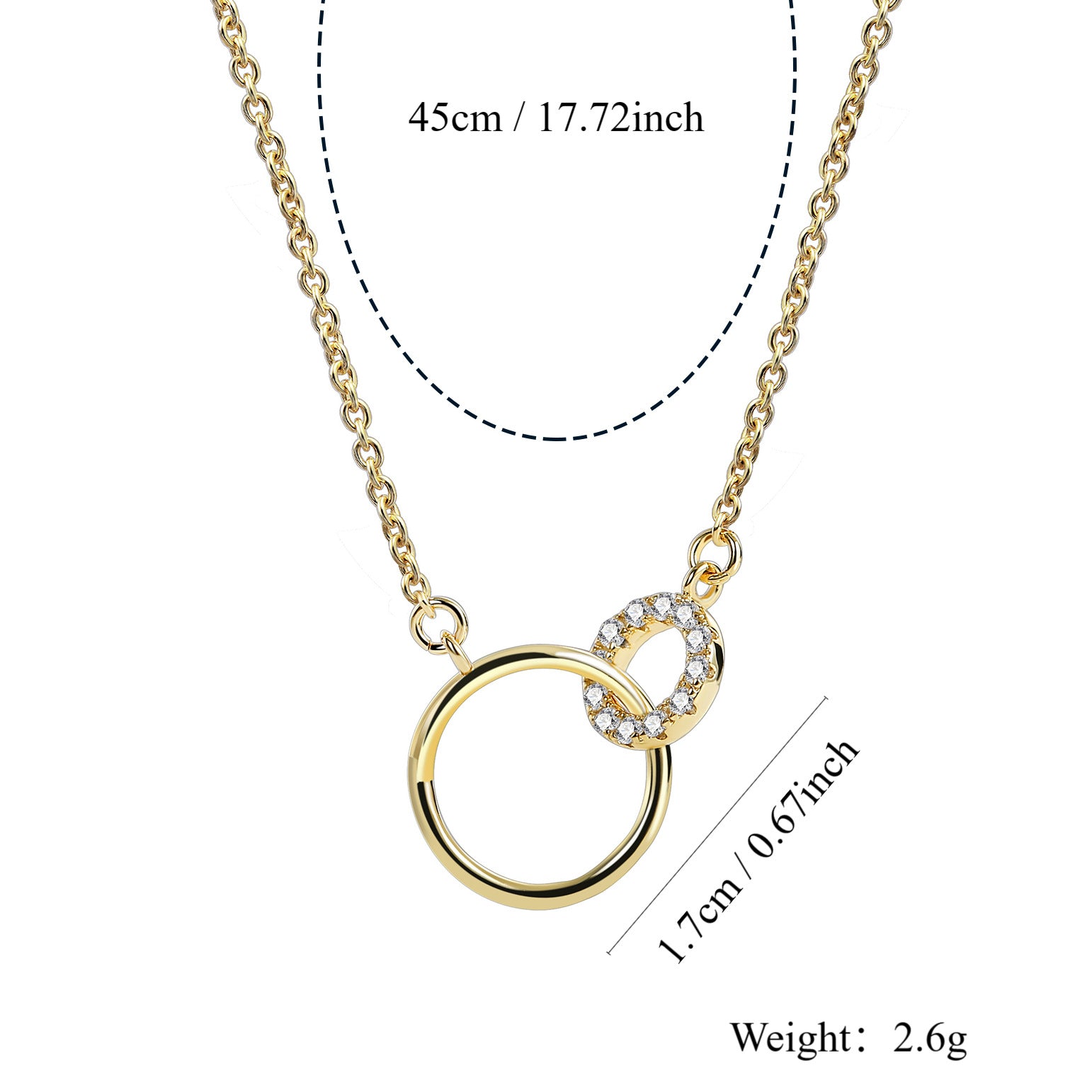 N0085 Double Ring Buckle Necklace Women's Circle Interlocking Geometric Pendant Clavicle Chain