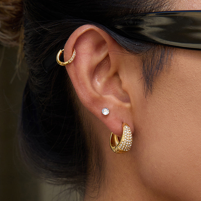 2H 18K Stainless Steel Drill Earrings Ear Buckle Non-Fading Ear Jewelry Accessories