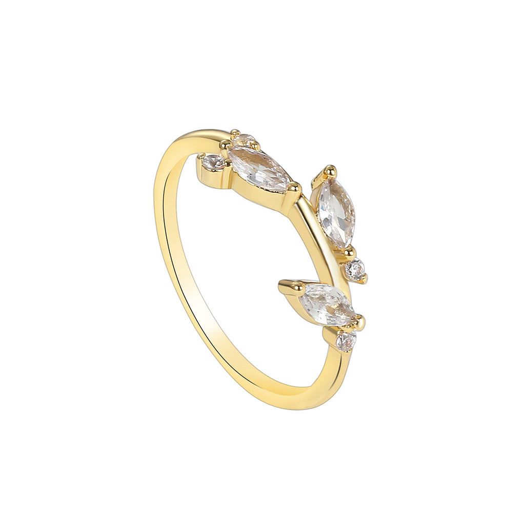 R0258 Personalized Gold-Plated Olive Branch Inlaid Diamond Elegant Fashion Ring for Women Leaf Ring Jewelry