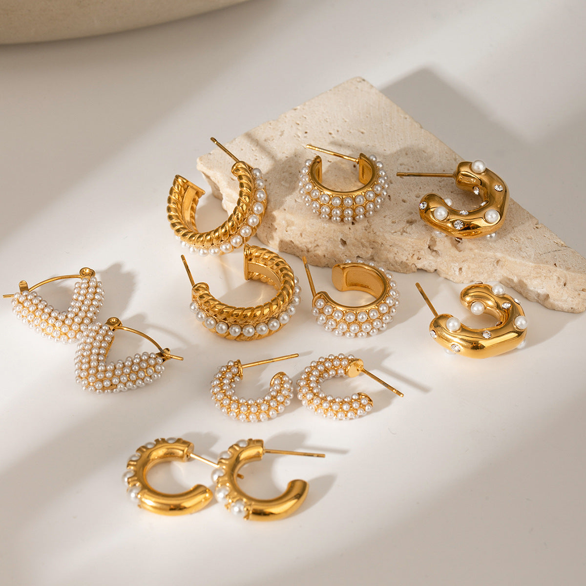 Stainless Steel c Shaped Earrings Pearl Stud Earrings Non-Fading Jewelry