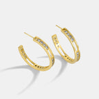 E0234 S925Silver Needle Copper Inlaid with Zirconia C Simple Large Hoop Earrings for Women Round Circle Stud Earrings