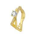 Gold-Plated Brass Cross CZ Ring with Asymmetric Detail with gold-tone brass construction