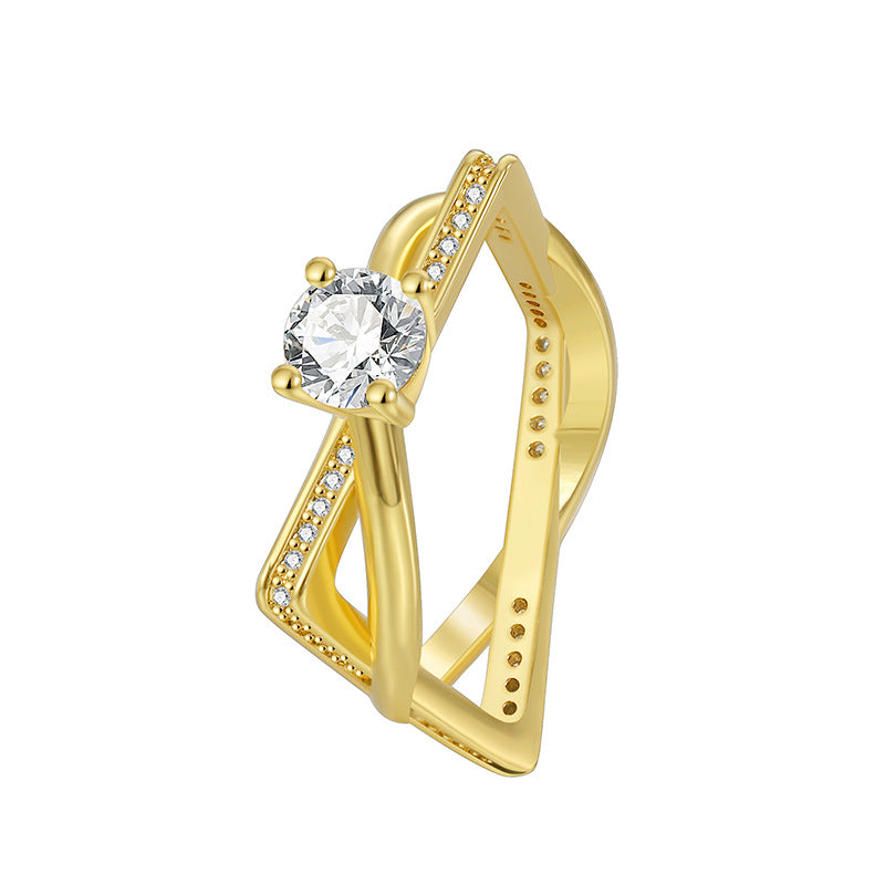 R0561 Design Sense Irregular Gender-Neutral Square Ring Messy Crossed Zircon