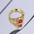 R0457 Design Sense Round Red Zircon Ring for Women, Simple Micro Pave White Zircon Modern Tail Ring