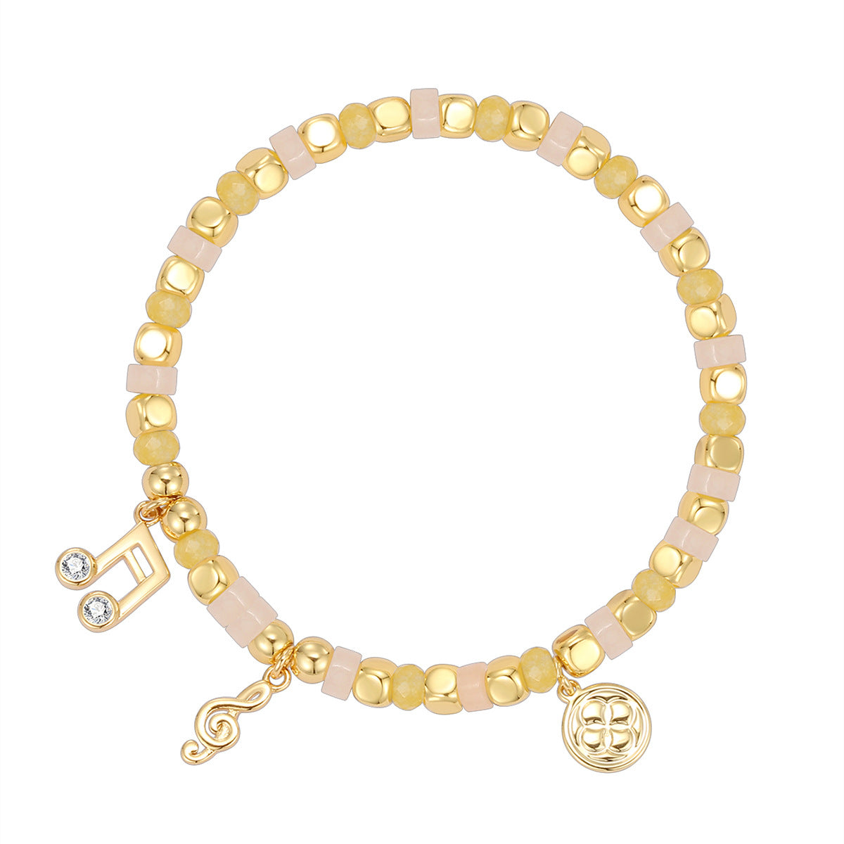 B0282 Musical Note Inlaid Zircon Fashion Beaded Bohemian Chalcedony Bracelet