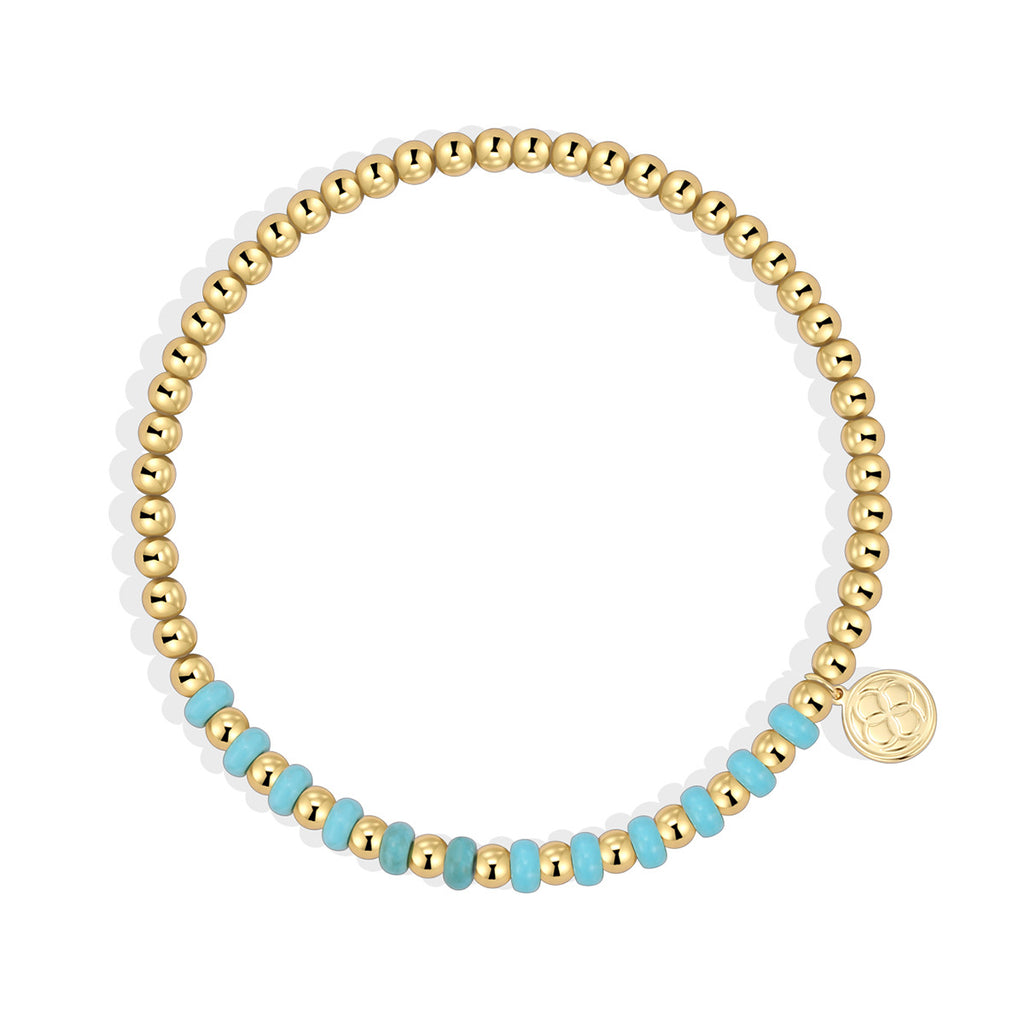 B0288 Copper plating14k Gold Small Round Beads Vintage Blue Turquoise Bracelet Fashion