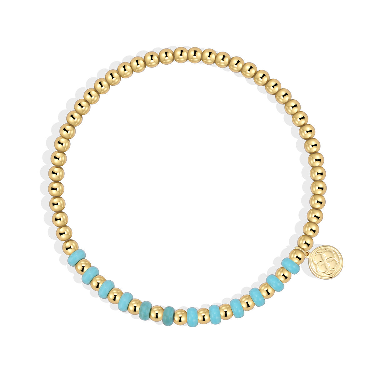 B0288 Copper plating14k Gold Small Round Beads Vintage Blue Turquoise Bracelet Fashion