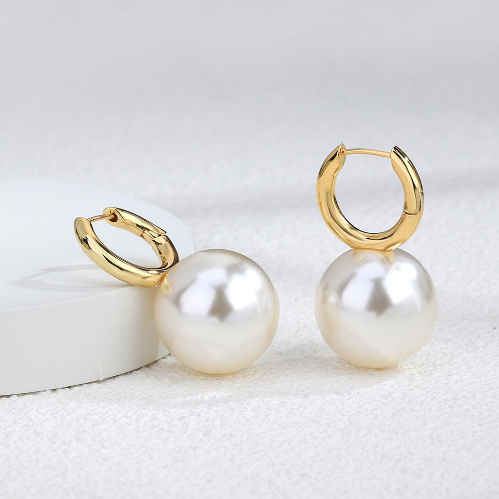 E0227Large Pearl Earrings for Women Ring-shaped Pearl Earrings Gold-plated Ear Hoops Jewelry