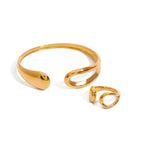 Stainless Steel gold Water Drop Bracelet Ring Open Adjustable rings