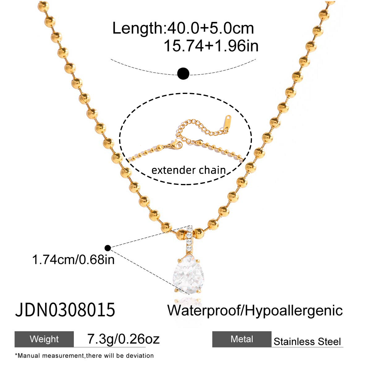 18k Zircon Necklace Collarbone Chain Non-Fading Jewelry Stainless Steel Accessories