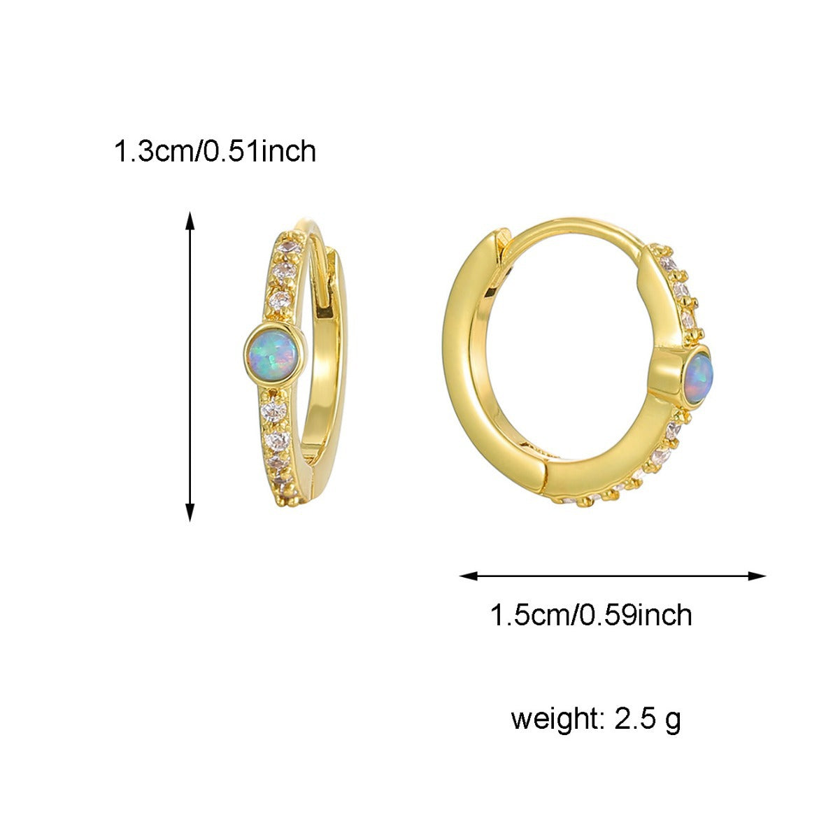 E0521 French Fashion Blue Opal Earrings for Women Single Row Inlaid with Zirconia Minimalist Earrings