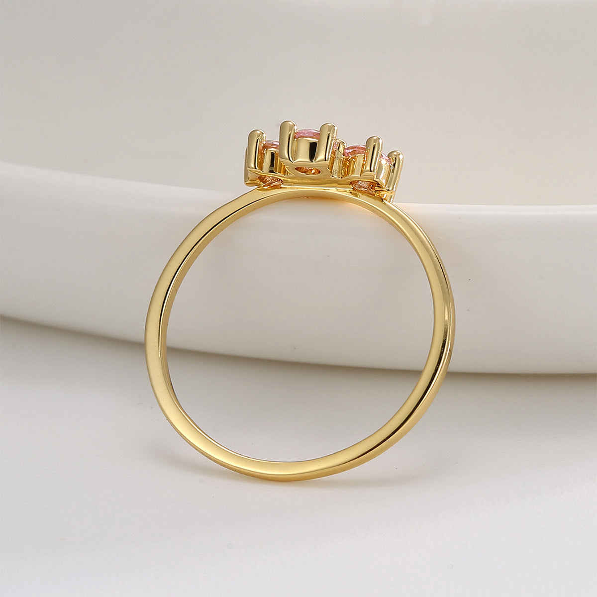 R0690 Cute Flower Pink Zircon Ring for Women Plated18K Golden Sweet Cool Style Turquoise