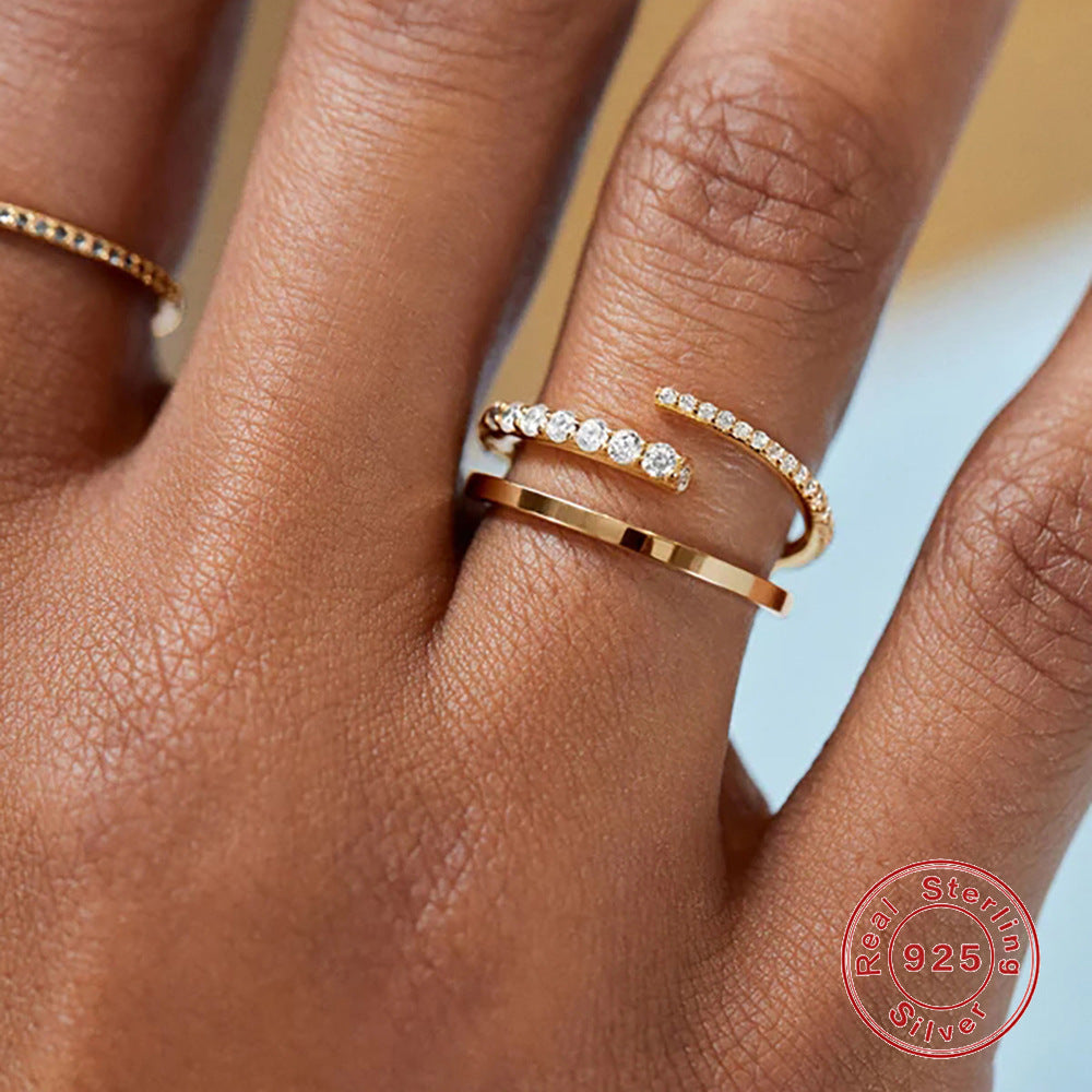 S925Sterling Silver Mini Water Drop Heart-Shaped Zircon Open Ring Hot-Selling Super Sparkling Diamond-Studded Index Finger Ring