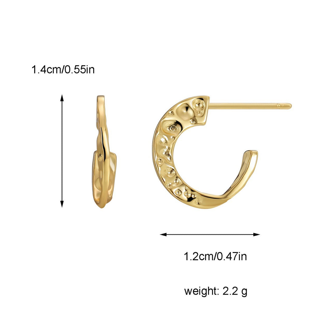 E0460 Exaggerated Design Earrings for Women, Brass Gold-Plated, Irregular Concave Shape C Shaped Earrings
