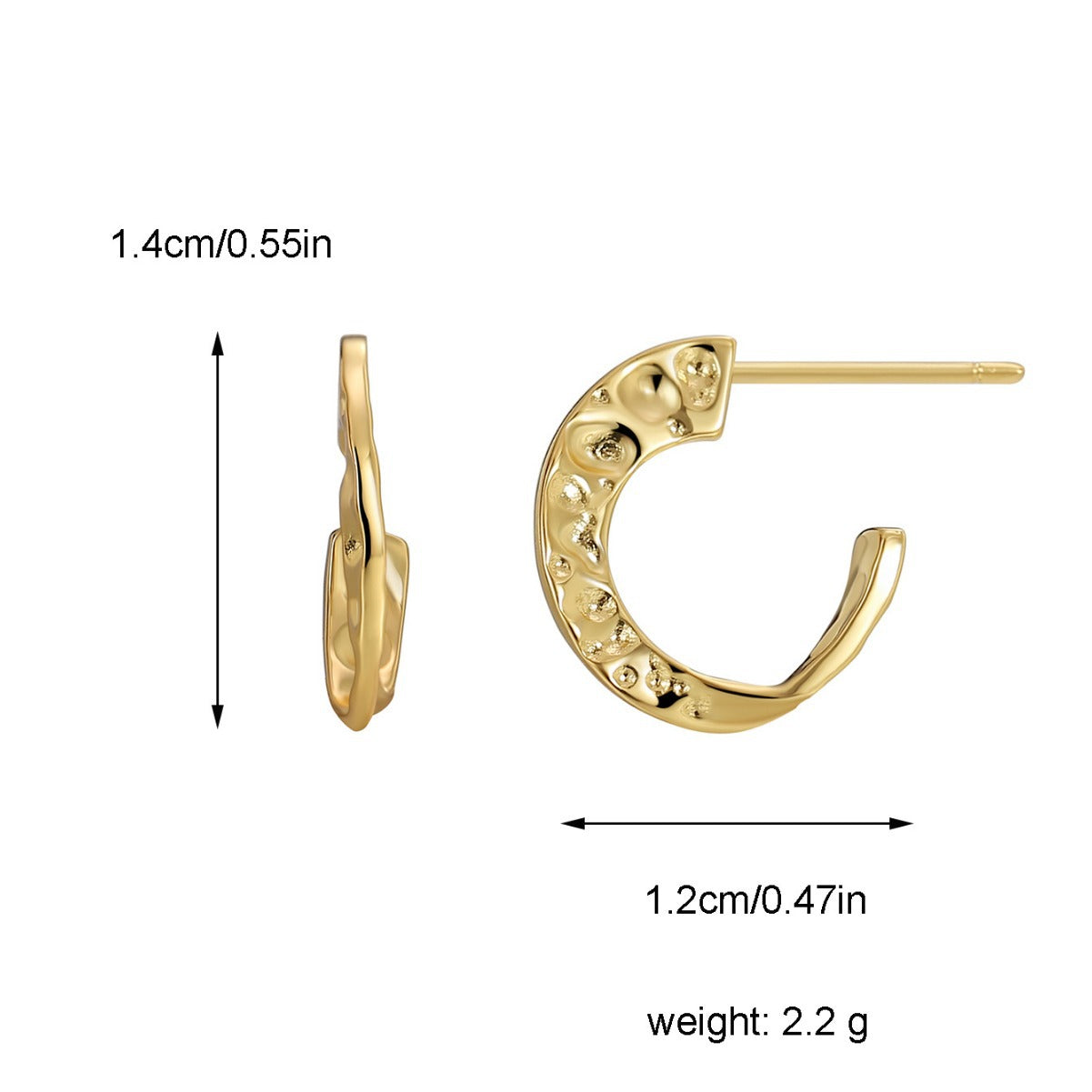 E0460 Exaggerated Design Earrings for Women, Brass Gold-Plated, Irregular Concave Shape C Shaped Earrings