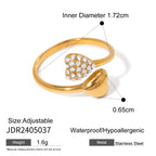 2H 18K Gold Stainless Steel Inlaid Diamond Open Ring rings